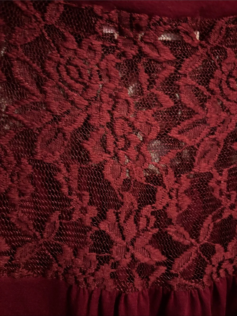 Women's Lace Yoke 3/4 Sleeve Top - Burgundy